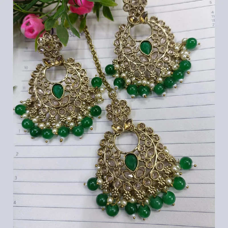 Sterling Silver Earrings-Exotica Collection Gold Plated Crystal Stone Earring With Mangtikka