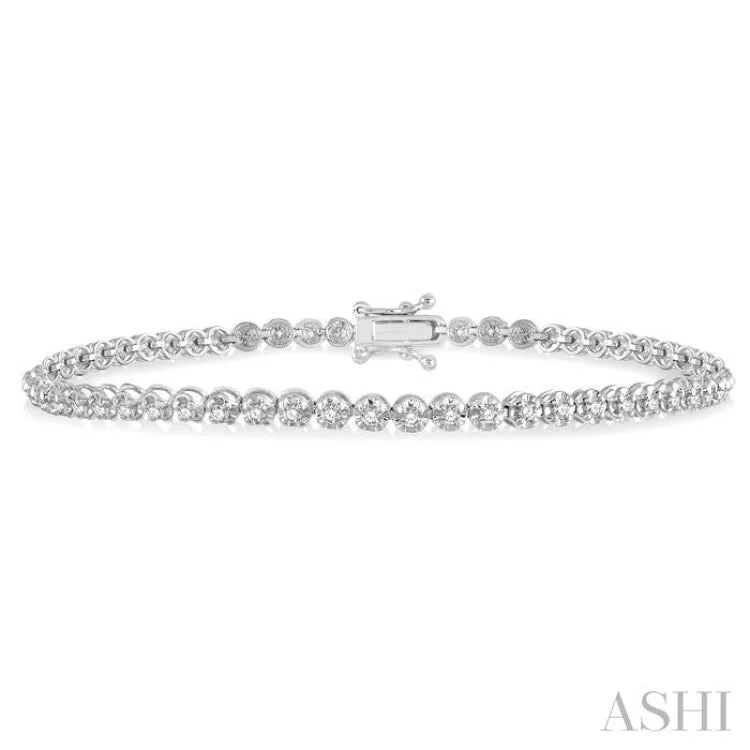 Personalized Gold Beaded Bracelets-1 ctw Round Cut Diamond Illusion Bracelet in 14K White Gold