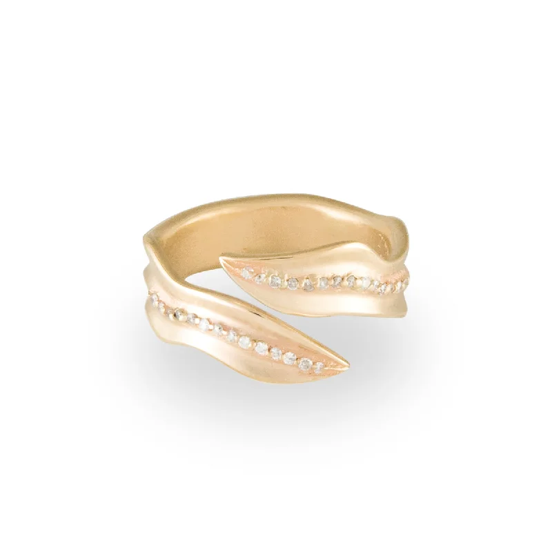 Stackable Engagement Rings-Leaf Wrap Ring with Diamonds