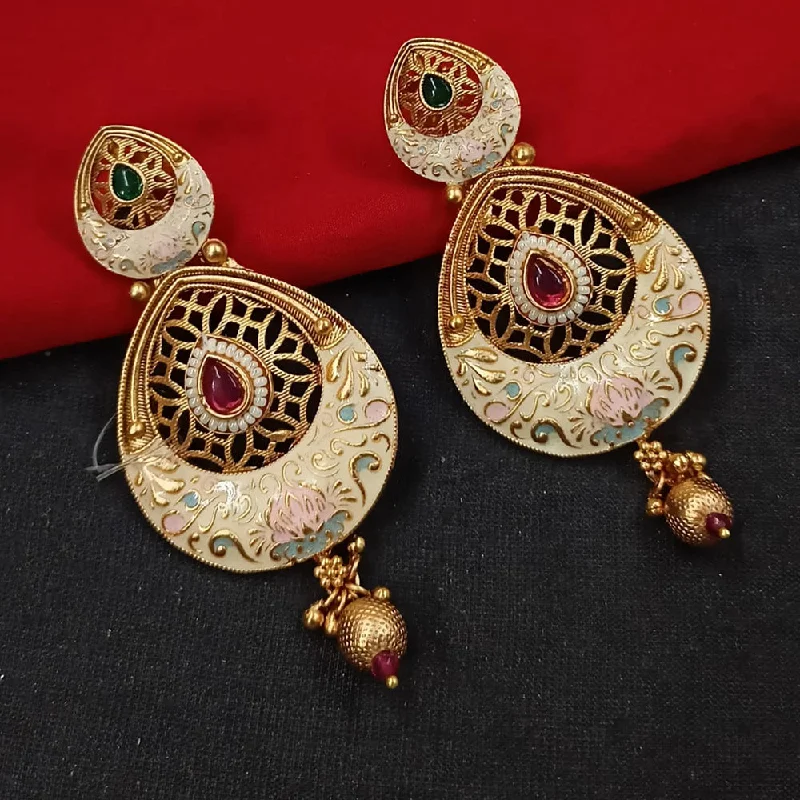 Black Gold Earrings-Padmawati Bangles Gold Plated Kundan Stone And Meenakari Dangler Earrings