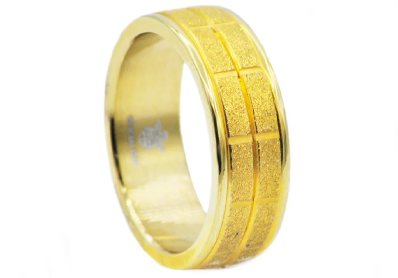 Stackable Engagement Rings-Mens Sandblasted Gold Stainless Steel Band Ring