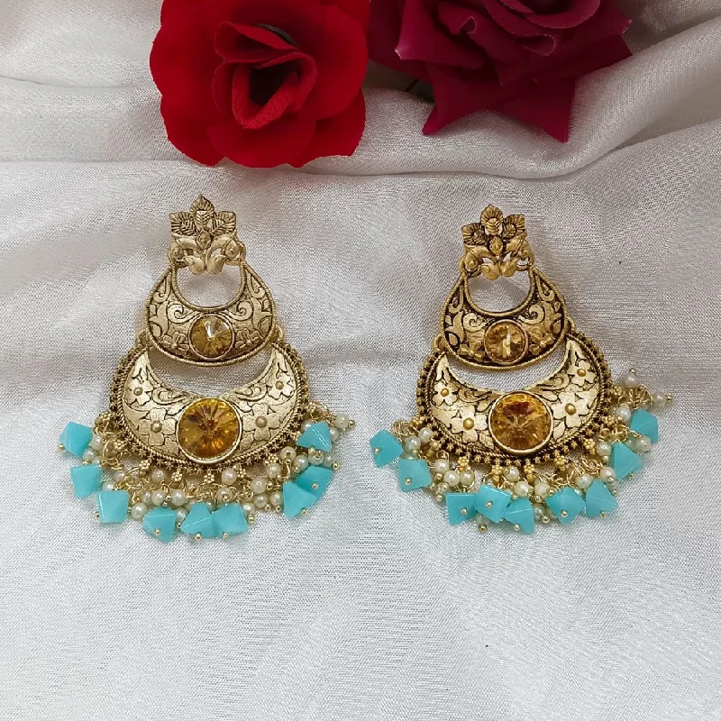 Rose Gold Earrings for Bridesmaids-Darshana Jewels Crystal Stone Gold Plated Dangler Earrings