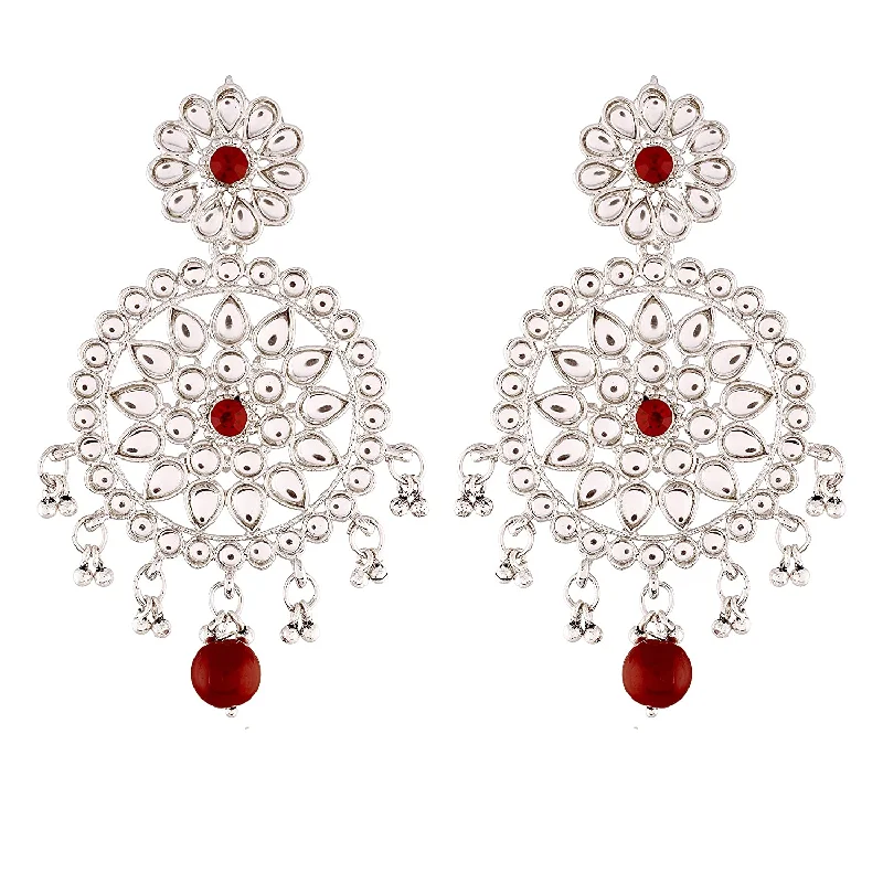 Small Silver Hoop Earrings-Etnico 18k Rhodium Plated Chandbali Earrings Glided With Kundans For Women/Girls (E2462ZM)