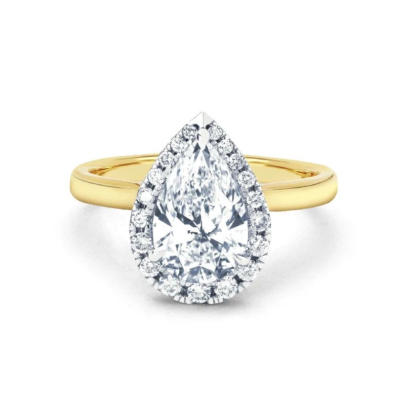 Stunning Diamond Rings-Eternal Water Drop Diamond Setting with Full Pavé Halo