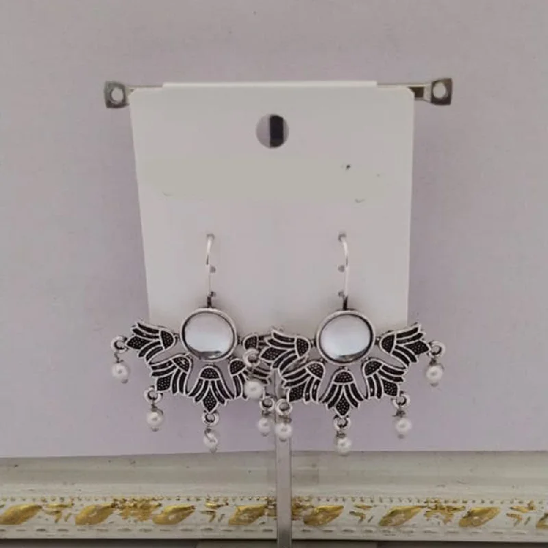 Vintage Crystal Earrings-Tahura Oxidised Plated Kundan Stone And Pearls Dangler Earrings