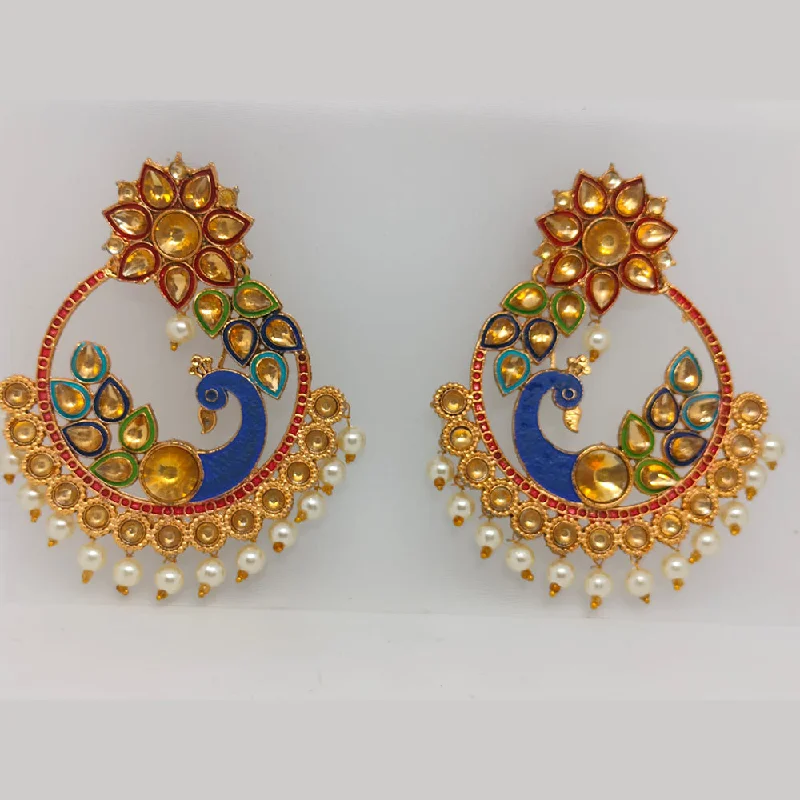 Floral Earrings for Women-Khushboo Jewellers Gold Plated Kundan Stone And Pearls Dangler Earrings