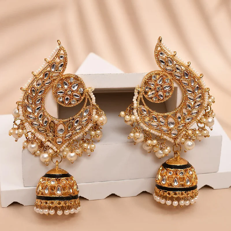 Gold Wire Earrings-Shagna Gold Plated Kundan Stone And Meenakari Jhumki Earrings