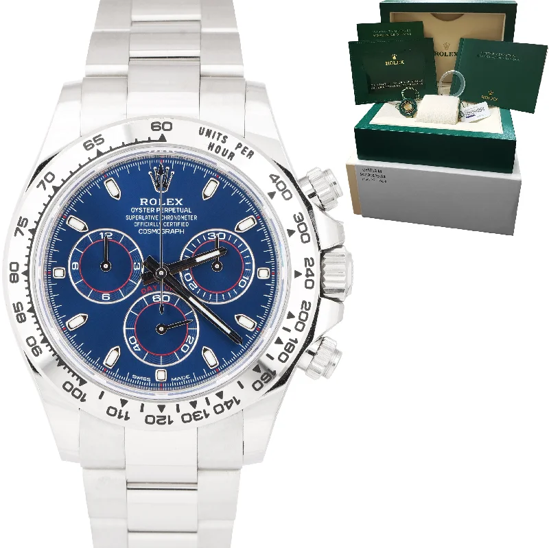 Classic Casual Watches for Men-NOV. 2021 Rolex Daytona Cosmograph Blue 18K White Gold Oyster Watch 116509 B+P