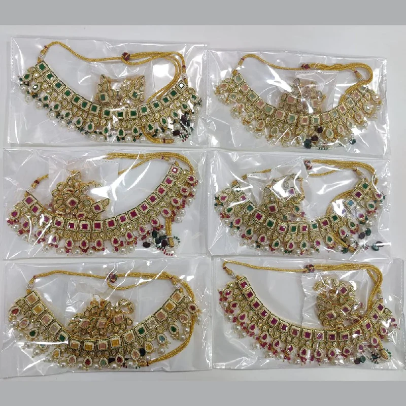 Long Diamond Necklaces-JCM Gold Plated Kundan Stone & Beads Necklace Set