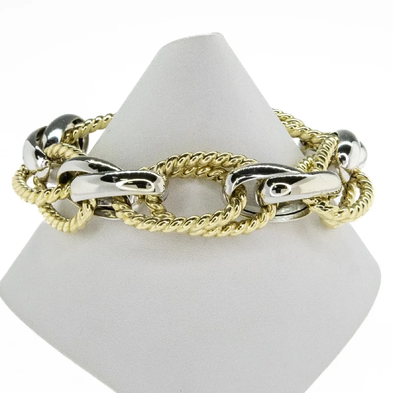 Natural Stone Bracelets-Hollow Gold Fashion Bracelet 8.7" in 14K Two Tone Gold