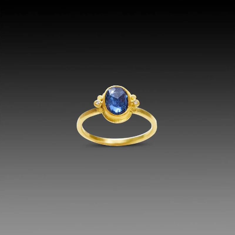 Custom Name Rings-Oval Blue Sapphire Ring with Diamonds