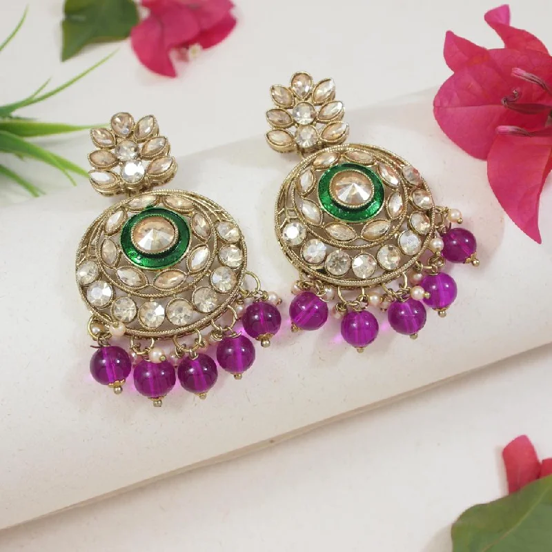 Bridal Jewelry Earrings-Etnico Gold Plated Traditional Meenakari Kundan & Pearl Chandbali Earrings For Women (E3255Wi)