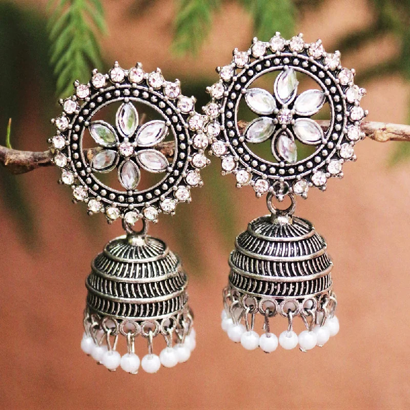 Gemstone Stud Earrings-H K Fashion Oxidised Plated  Crystal Stone Jhumki Earrings