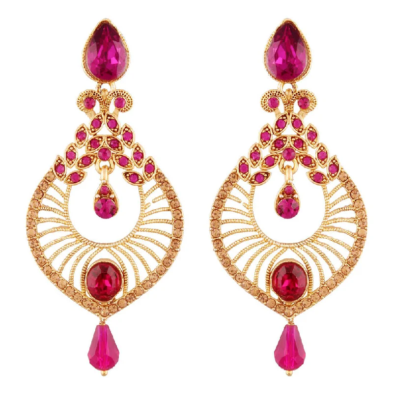 Wedding Earrings for Guests-Etnico Traditional Gold Plated Dangler & Drop Chandbali Designer Earrings For Women (E2612Q)