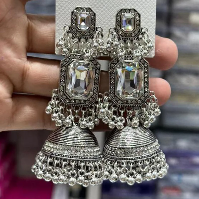 Party Earrings for Women-Manisha Jewellery Oxidised Plated Crystal Stone Jhumki