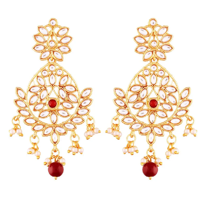 Golden Crystal Earrings-Etnico Traditional Gold Plated Chandbali Earrings Encased With Faux Kundans For Women/Girls (E2465M)