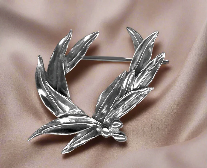 Colorful Gemstone Brooch-Greek Traditional Olive leaf brooch in Sterling silver (K-37)