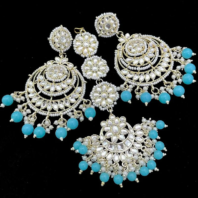 Classic Silver Earrings-India Art Gold Plated Kundan Stone Earrings With Mangtikka