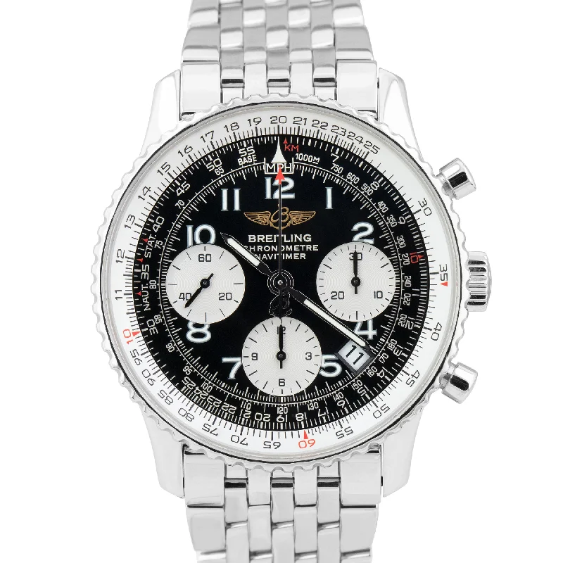 Custom Engraved Luxury Watches-Breitling Navitimer Chronograph 42mm Black Automatic Stainless Steel A23322