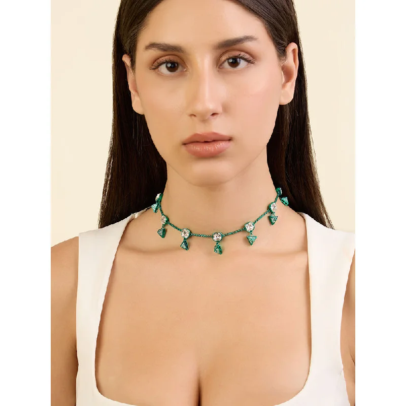 Stylish Charm Pendant Necklaces-Isharya Jungle Green Pyramid Crystal Necklace In Signature Colored Plating