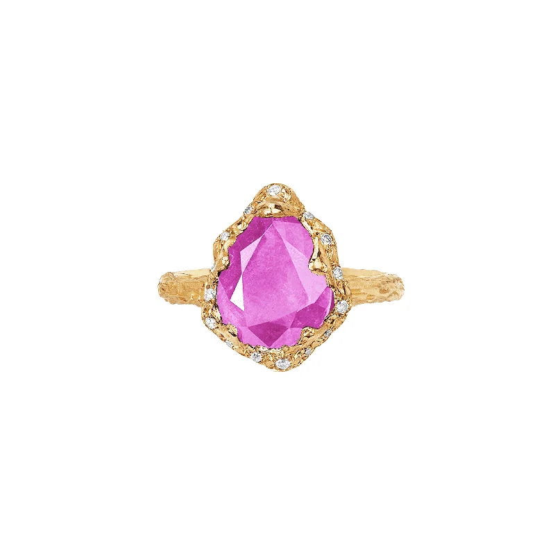 Birthstone Engagement Rings-Baby Queen Water Drop Pink Sapphire Ring with Sprinkled Diamonds