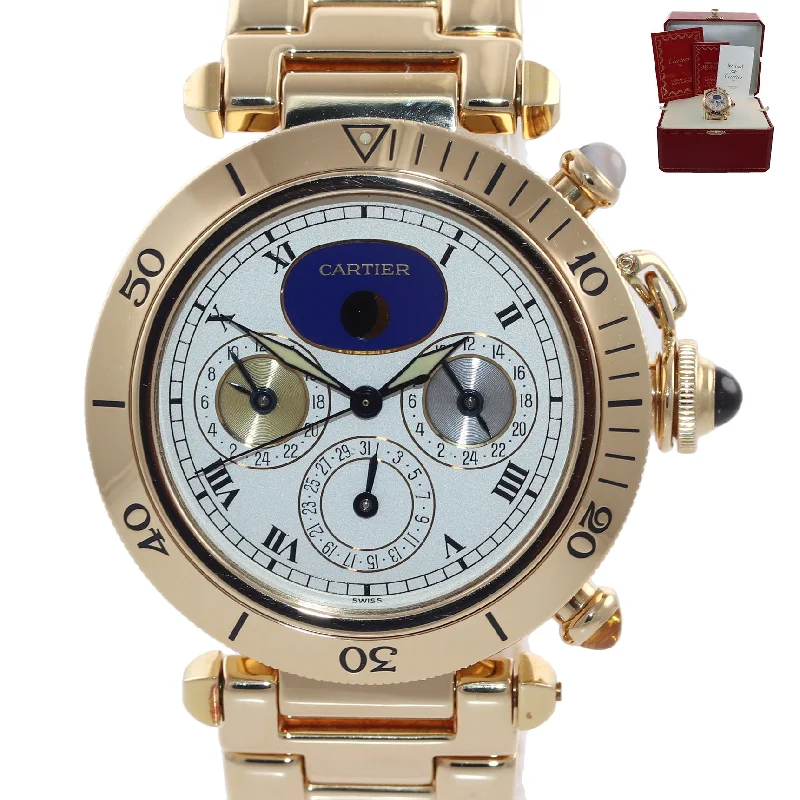 Elegant Dress Watches for Men-2022 Service Cartier Pasha 39mm Yellow Gold Three Time Automatic 0925 Watch