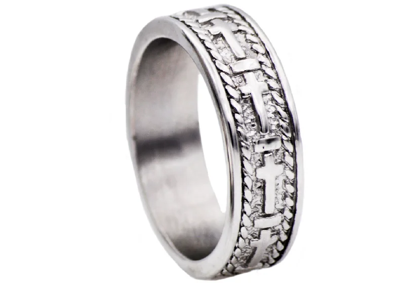 Birthstone Diamond Rings-Mens Stainless Steel Cross Band