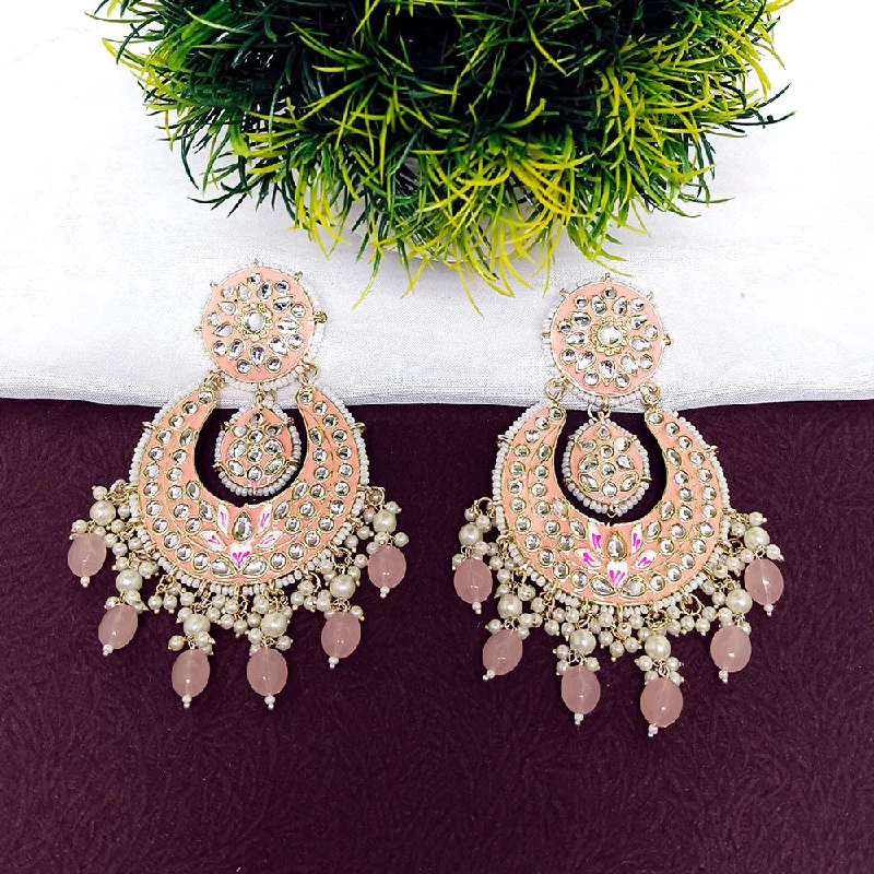 Ethnic Earrings for Women-Darshana Jewels Gold Plated  Kundan And  Meenakari Dangler