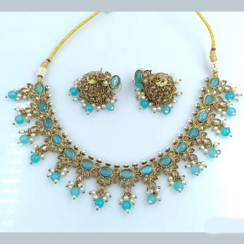 Gemstone Pendant Necklaces-Rani Sati Jewels Gold Plated Crystal Stone Necklace Set