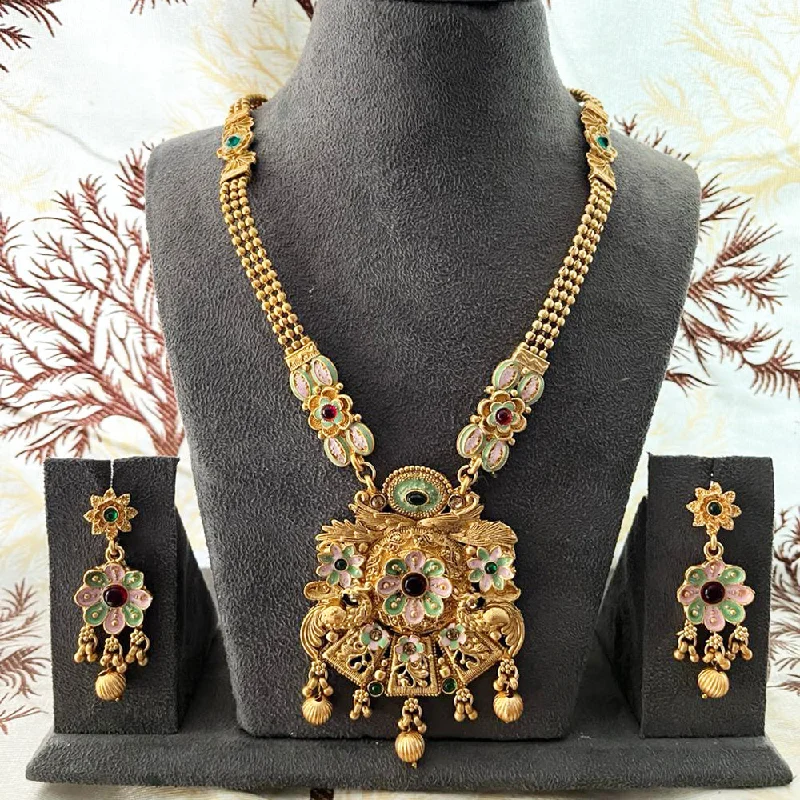 Stylish Layered Necklaces-India Art Gold Plated Pota Stone And Beads Necklace Set