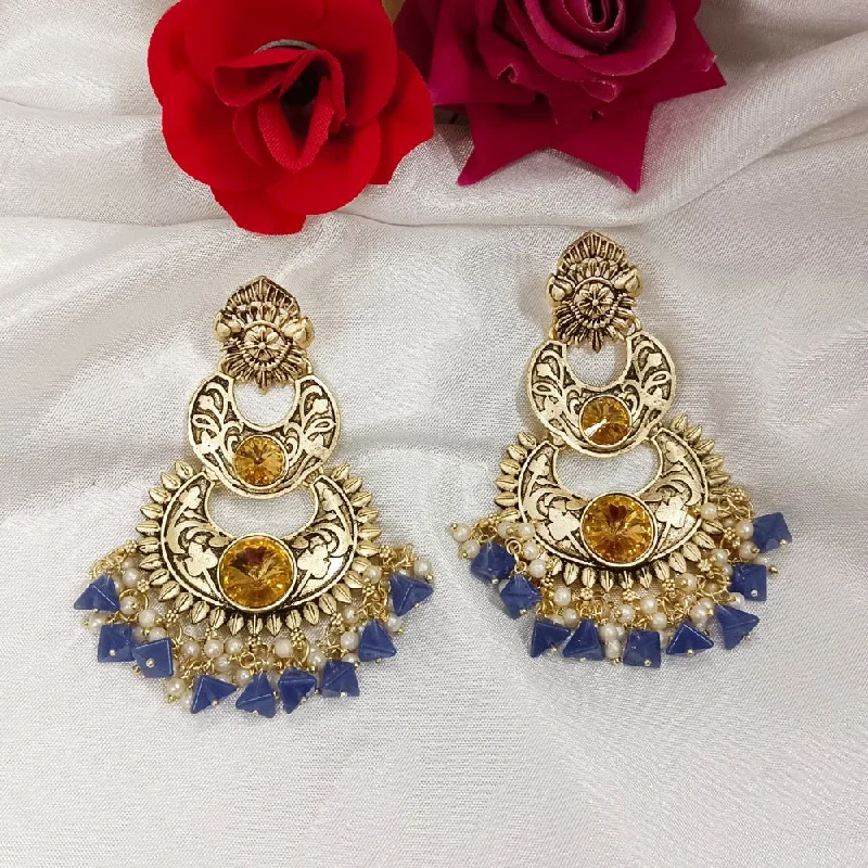 Layered Gold Earrings-Darshana Jewels Crystal Stone Gold Plated Dangler Earrings