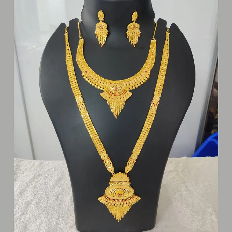 Elegant Wedding Necklaces-Pari Art Jewellery Forming Gold Double Necklace Set