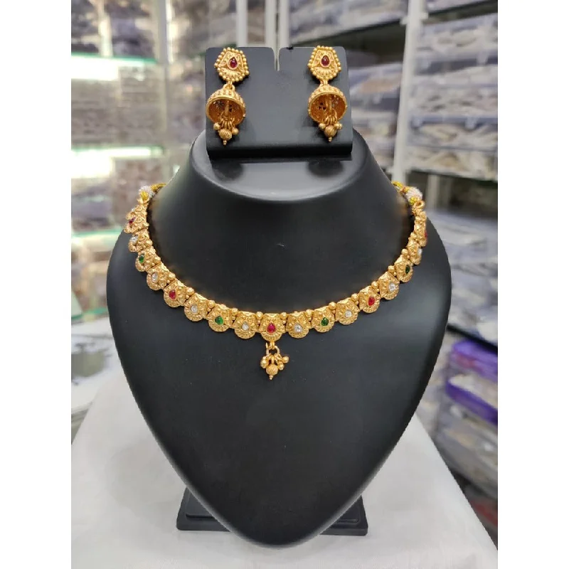 Cute Charm Necklaces-Akruti Collection Gold Plated Pota Stone Matte Finish Necklace Set