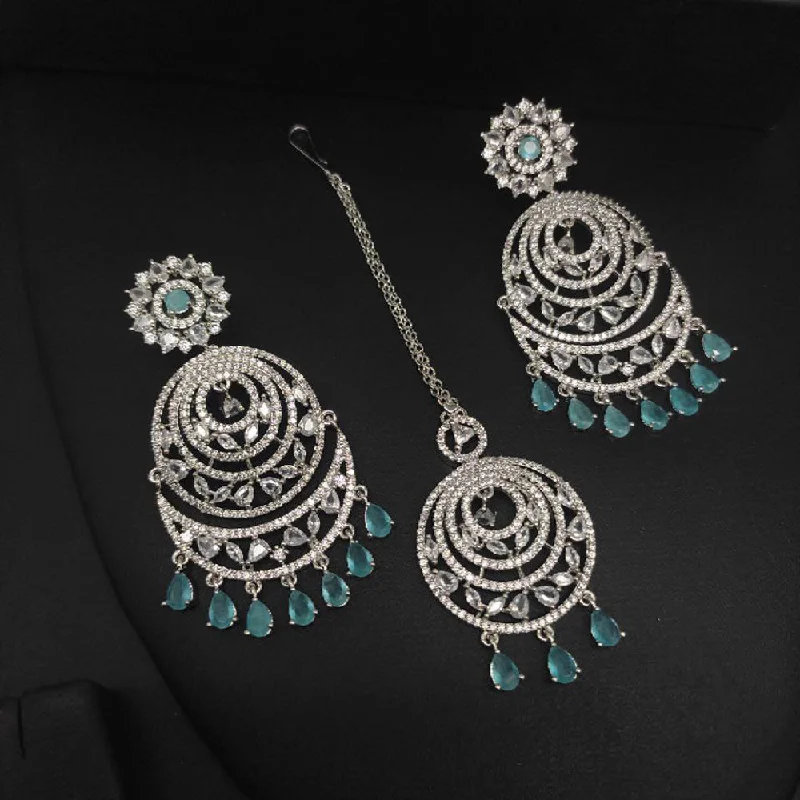 Crystal Drop Earrings-Aamrapali Silver Plated AD Earrings With Mangtikka