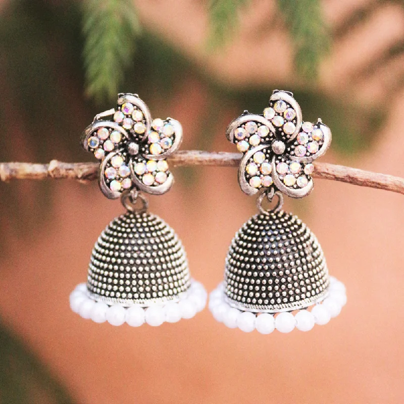 Oval Gemstone Earrings-H K Fashion Oxidised Plated  Austrian Stone  Jhumki Earrings