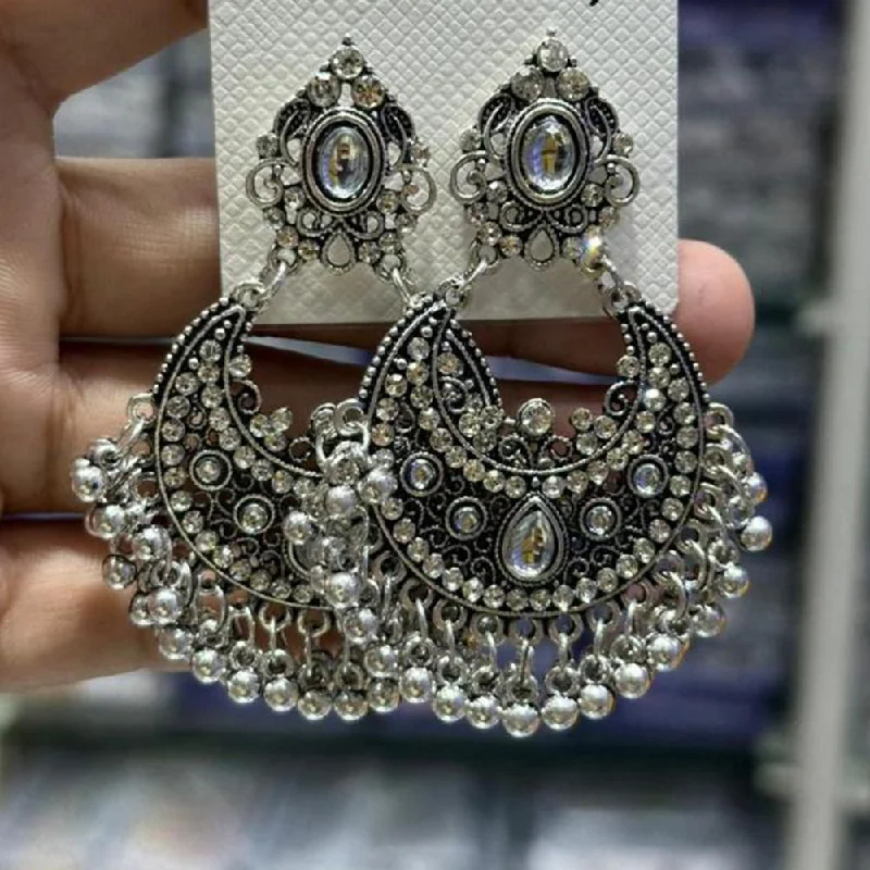 Light Blue Earrings-Manisha Jewellery Oxidised Plated Austrian Stone And Ghungroo Dangler Earrings