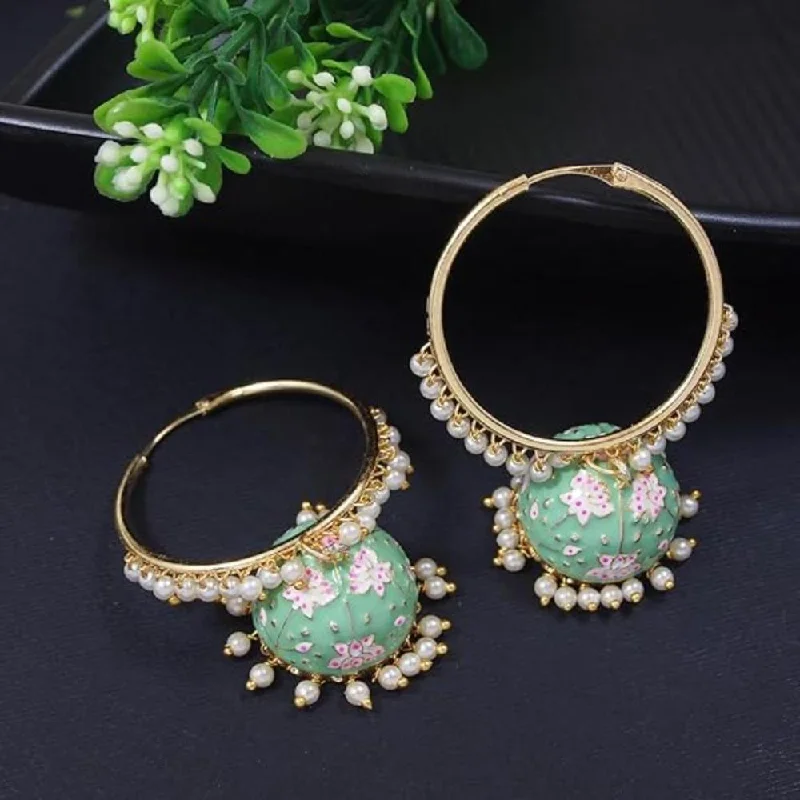 Large Hoop Earrings-Etnico Gold Plated Traditional Meenakari Pearl Drop Jhumka Earrings for Women (E2915Min)