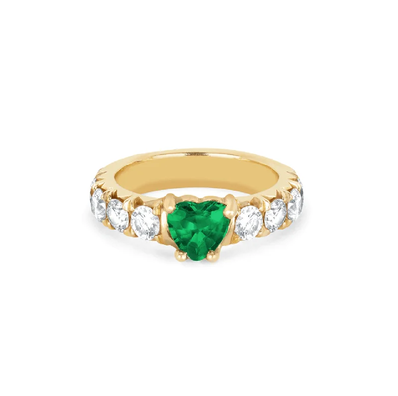 Birthstone Rings for Men-French Pavé Queen Cloud Fit Band with Emerald Heart Center | Ready to Ship