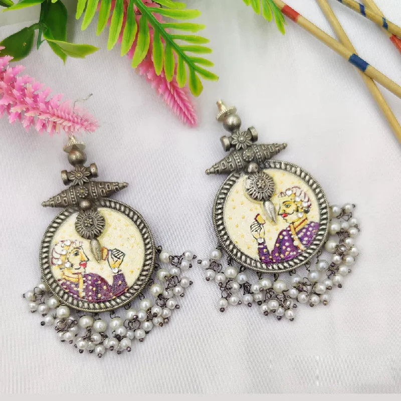 Light Crystal Earrings-Fancyla Oxidised Plated Maharaja Style Pearls Dangler Earrings