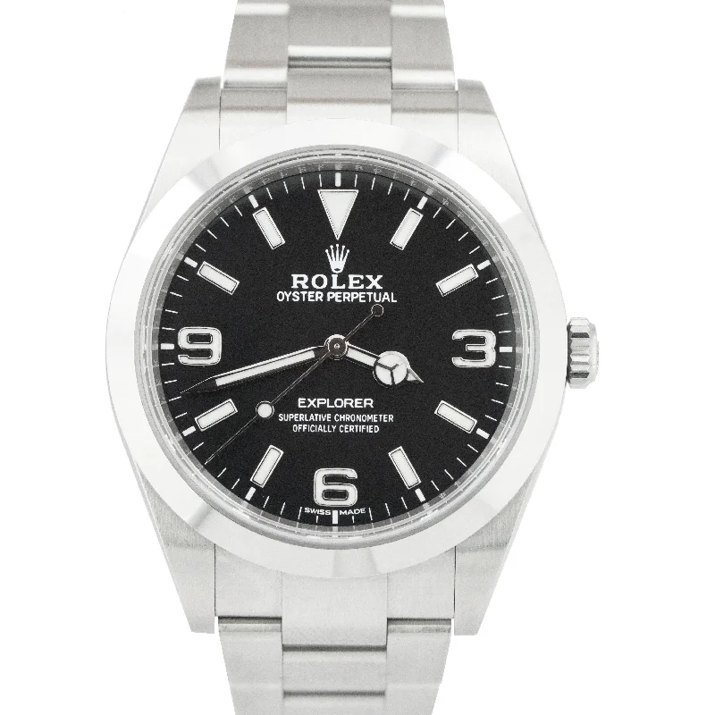 High-End Watches with Gemstone Accents-Rolex Explorer I Black 369 FULL LUME MK2 Stainless Steel 39mm 214270 Watch