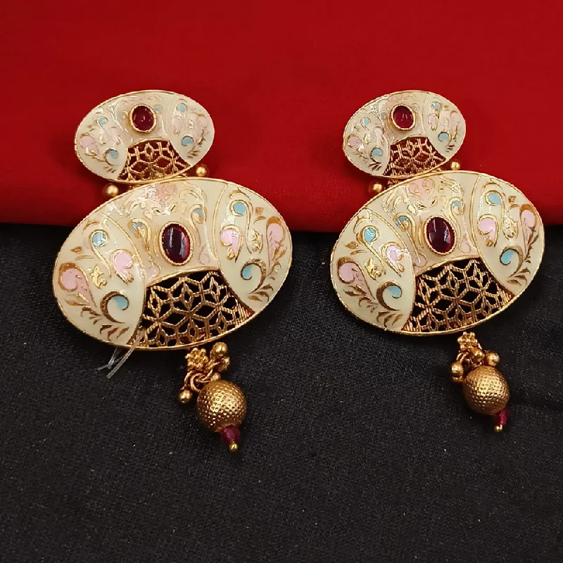 Sparkling Gem Earrings-Padmawati Bangles Gold Plated Kundan Stone And Meenakari Dangler Earrings