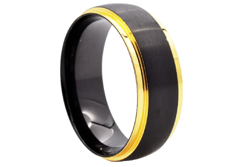 Platinum Wedding Rings for Women-Mens Gold And Black Stainless Steel Band Ring