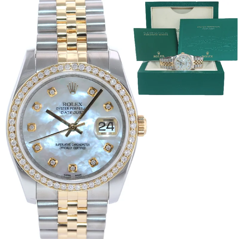 Luxury Watches for Women-Rolex Date Just Super Jubilee 116233 MOP Diamond Two Tone Gold Watch Box