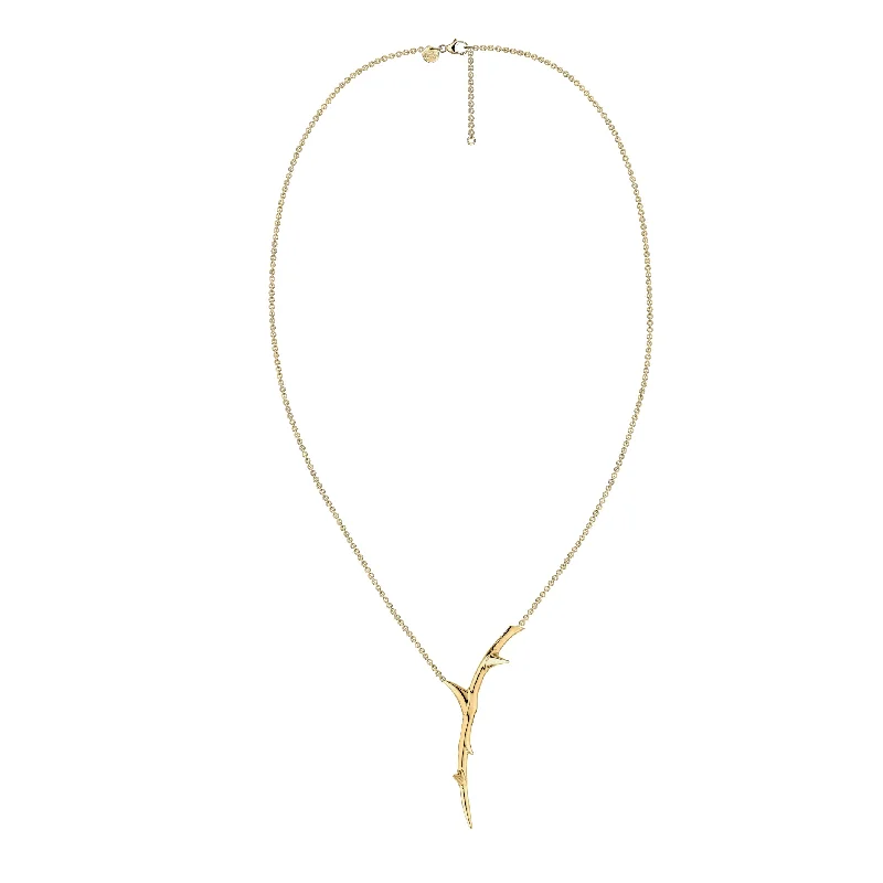 Stylish Pearl Necklaces-Rose Thorn Single Drop Pendant - Yellow Gold Vermeil