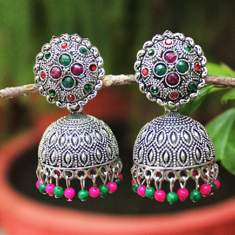 Eco-Conscious Earrings-H K Fashion Oxidised Plated Jhumki Earrings