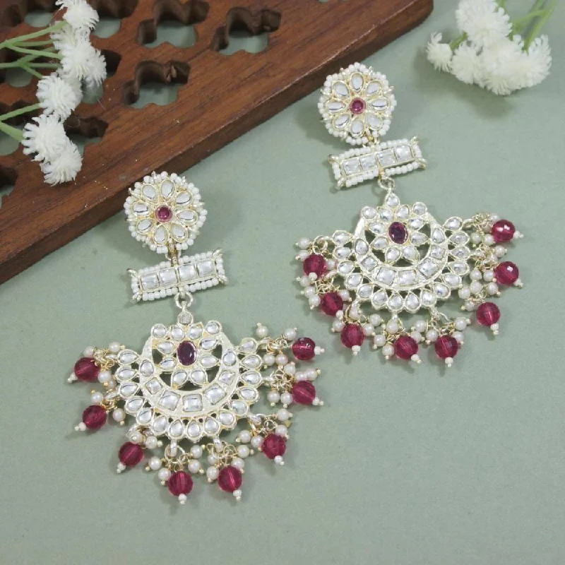 Stud Earrings for Women-Etnico Gold Plated Traditional Kundan & Pearl Chandbali Earrings For Women (E2927Q)