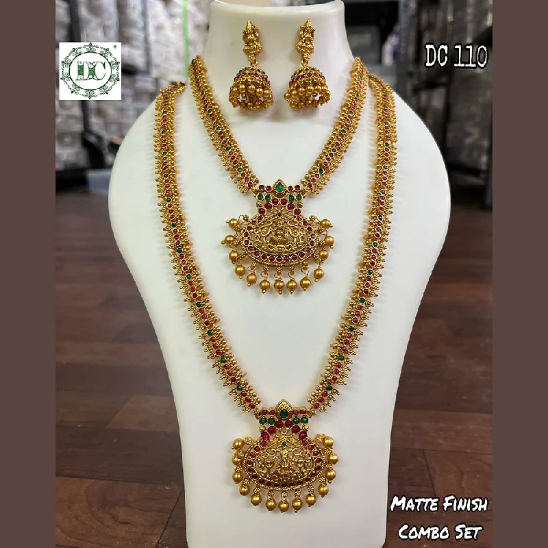 Handcrafted Gold Necklaces-Diksha Collection Gold Plated Temple Double Necklace Set