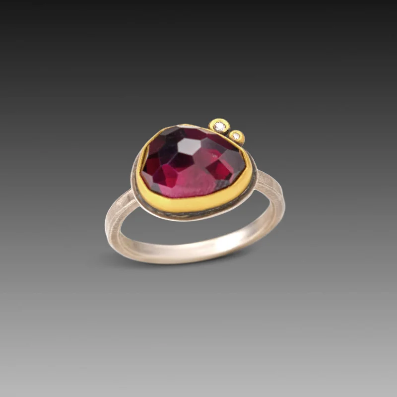 Custom Infinity Wedding Rings-Rose Cut Rhodolite Garnet Ring with Diamonds