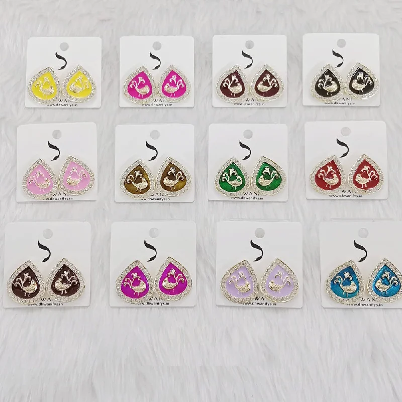 Vibrant Gemstone Earrings-Dhwani Austrian Stone And Meenakari Studs Earrings (Assorted Color)