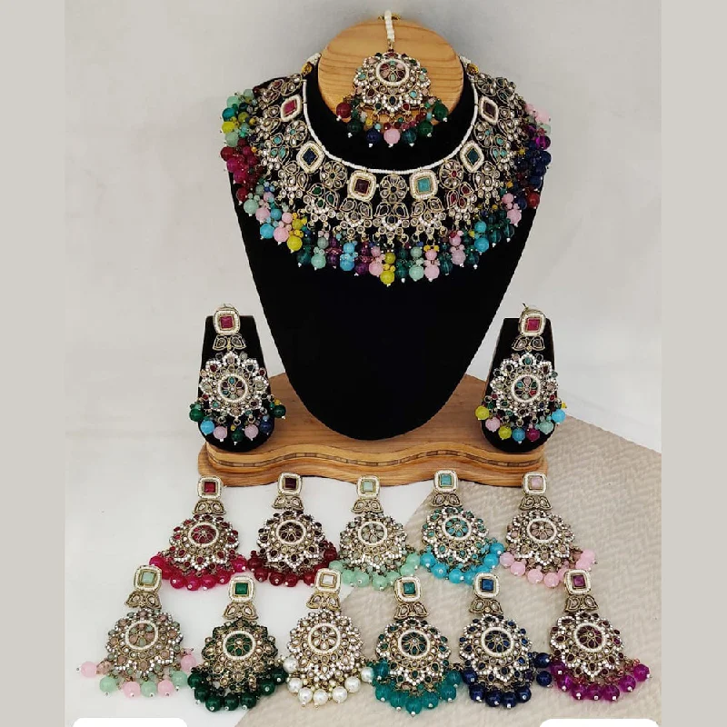 Vintage Gemstone Necklaces-Rani Sati Jewels Gold Plated Crystal Stone Necklace Set